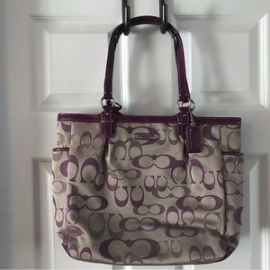 Coach Signature Gallery Optic Khaki Purple Tote